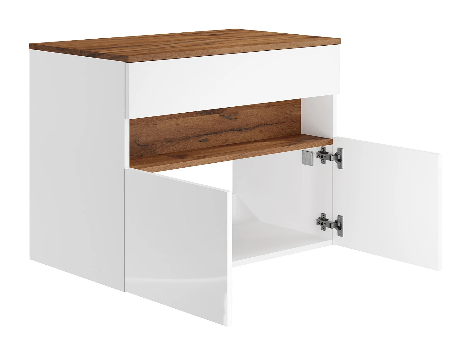 Meuble sous vasque suspendu à LEDs avec planche - Blanc et naturel foncé - L80 cm - POZEGA