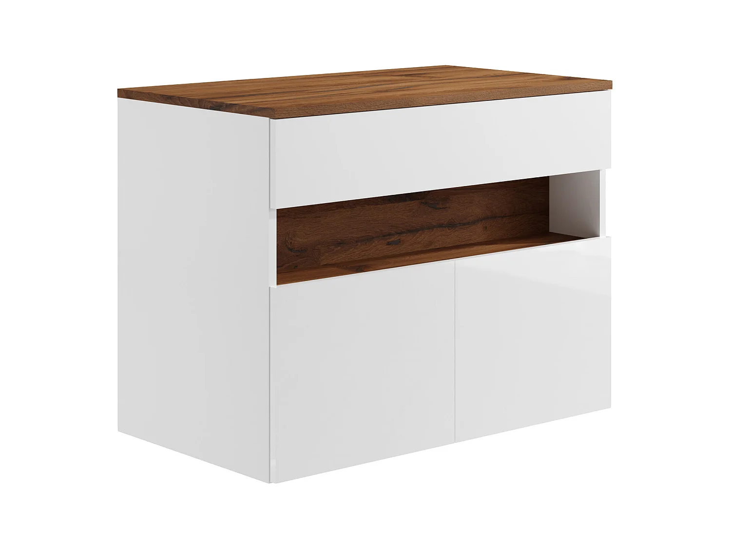 Mobile sotto lavabo sospeso a LED con piano Bianco e Naturale scuro L80 cm POZEGA