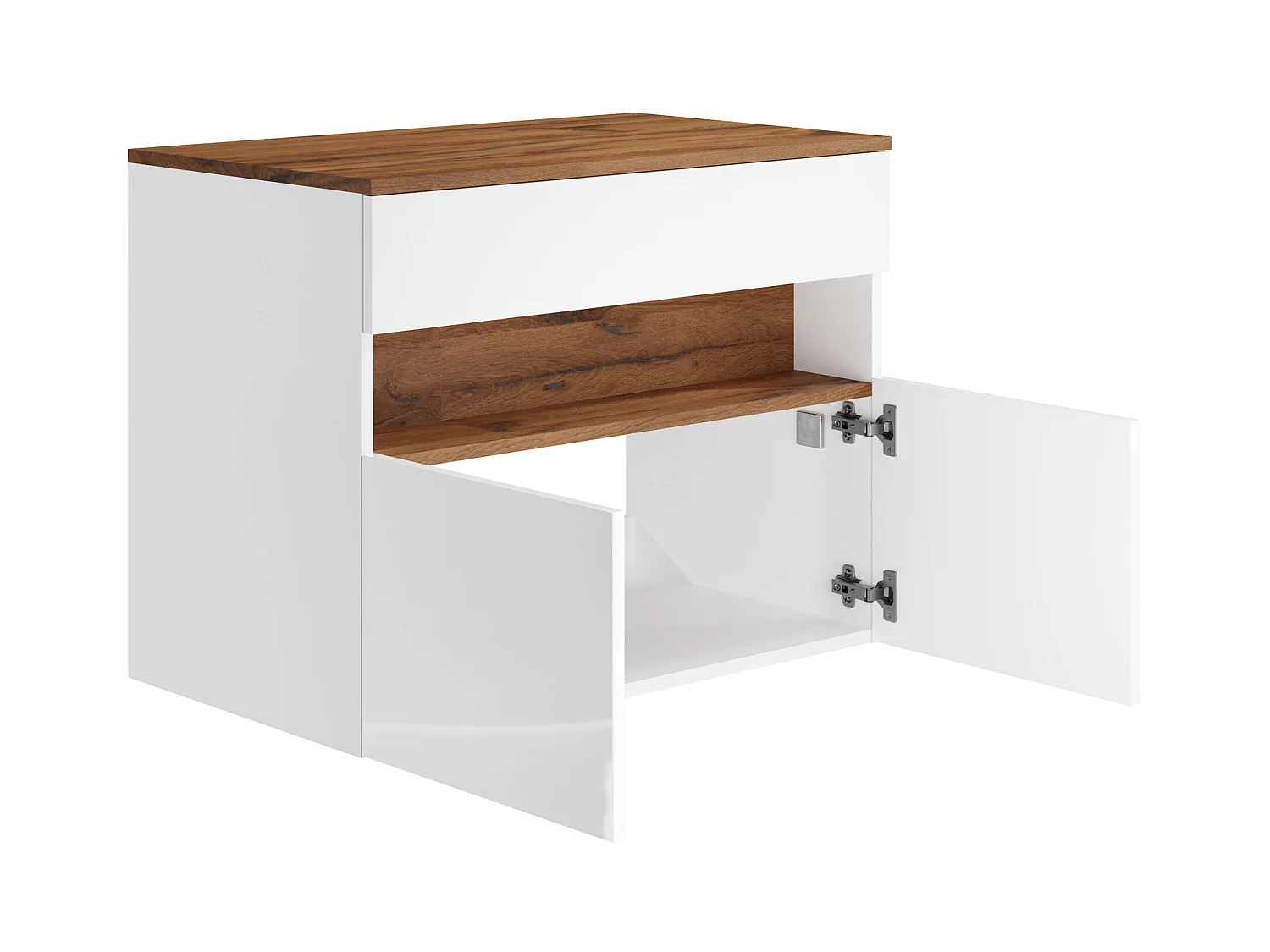 Mueble flotante de baño y LEDs con encimera - Blanco y oscuro natural - Ancho 80 cm - POZEGA