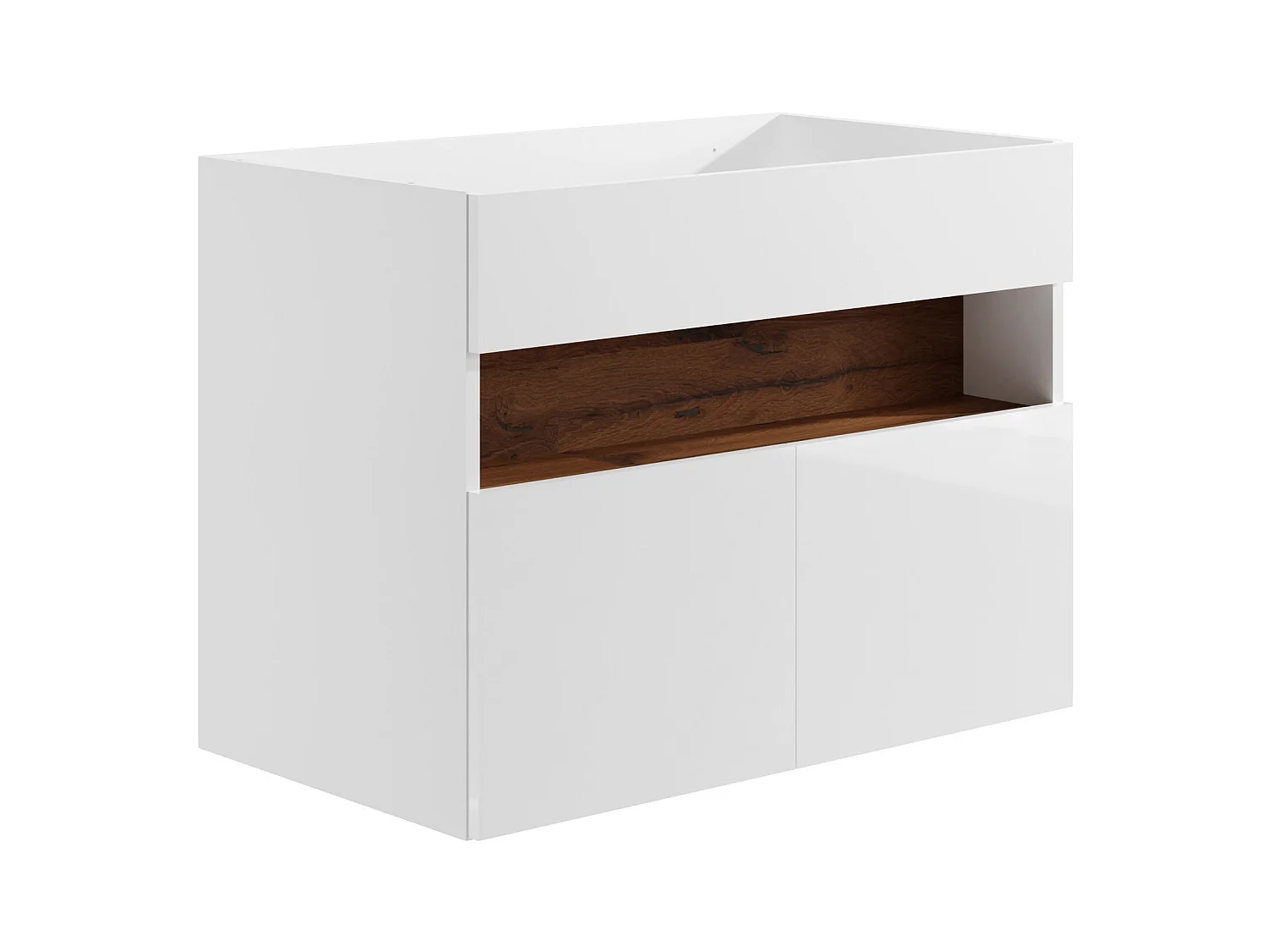 Mueble de baño flotante con LEDs y lavabo empotrado - Blanco y natural oscuro - Ancho 80 cm - POZEGA