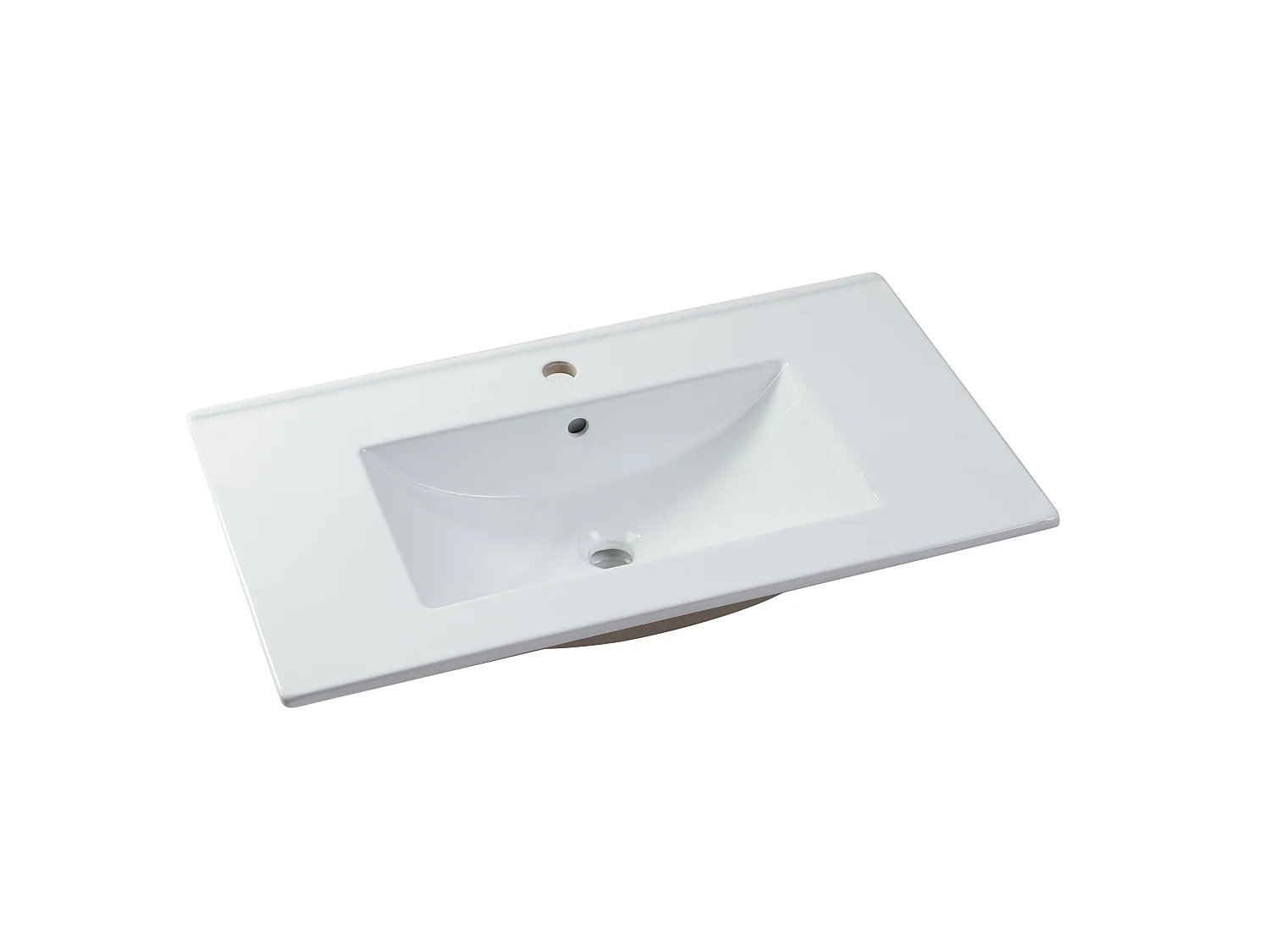Mueble de baño flotante con LEDs y lavabo empotrado - Blanco y natural oscuro - Ancho 80 cm - POZEGA
