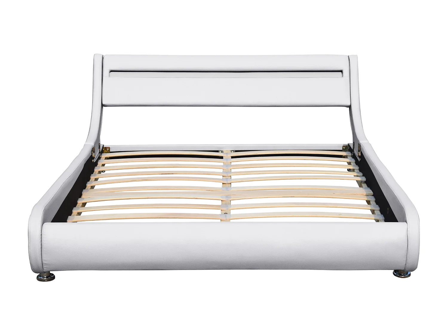 Lit ava  160x200-Sommier+Tête de Lit eclairage LED Incurve Couleur BLANC+Pieds en 5cm -2x13Lattes