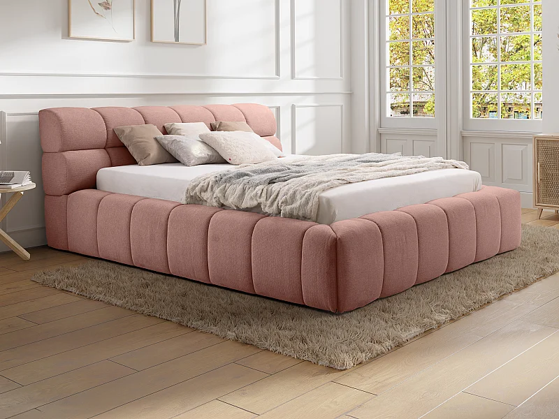 Letto con contenitore 180 x 200 cm Tessuto Rosa  - FORVIK di PASCAL MORABITO