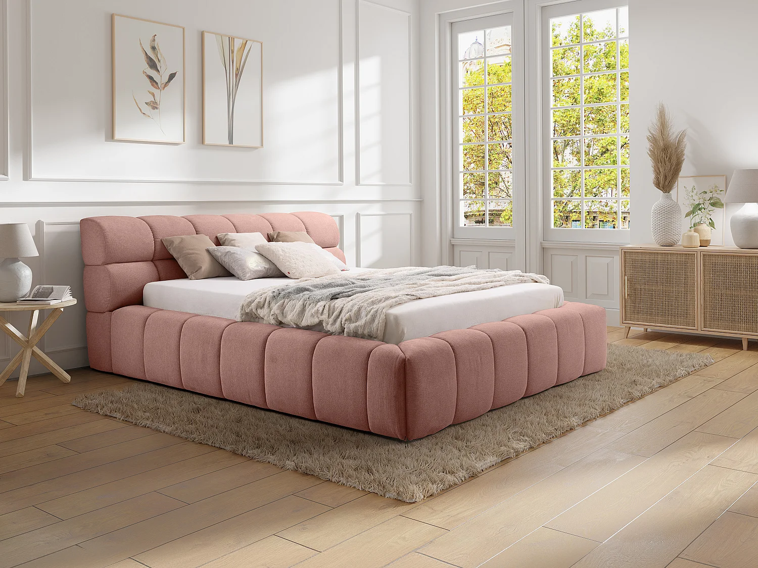 Cama com espaço de arrumação 180x200 cm tecido cor-de-rosa - FORVIK de Pascal Morabito