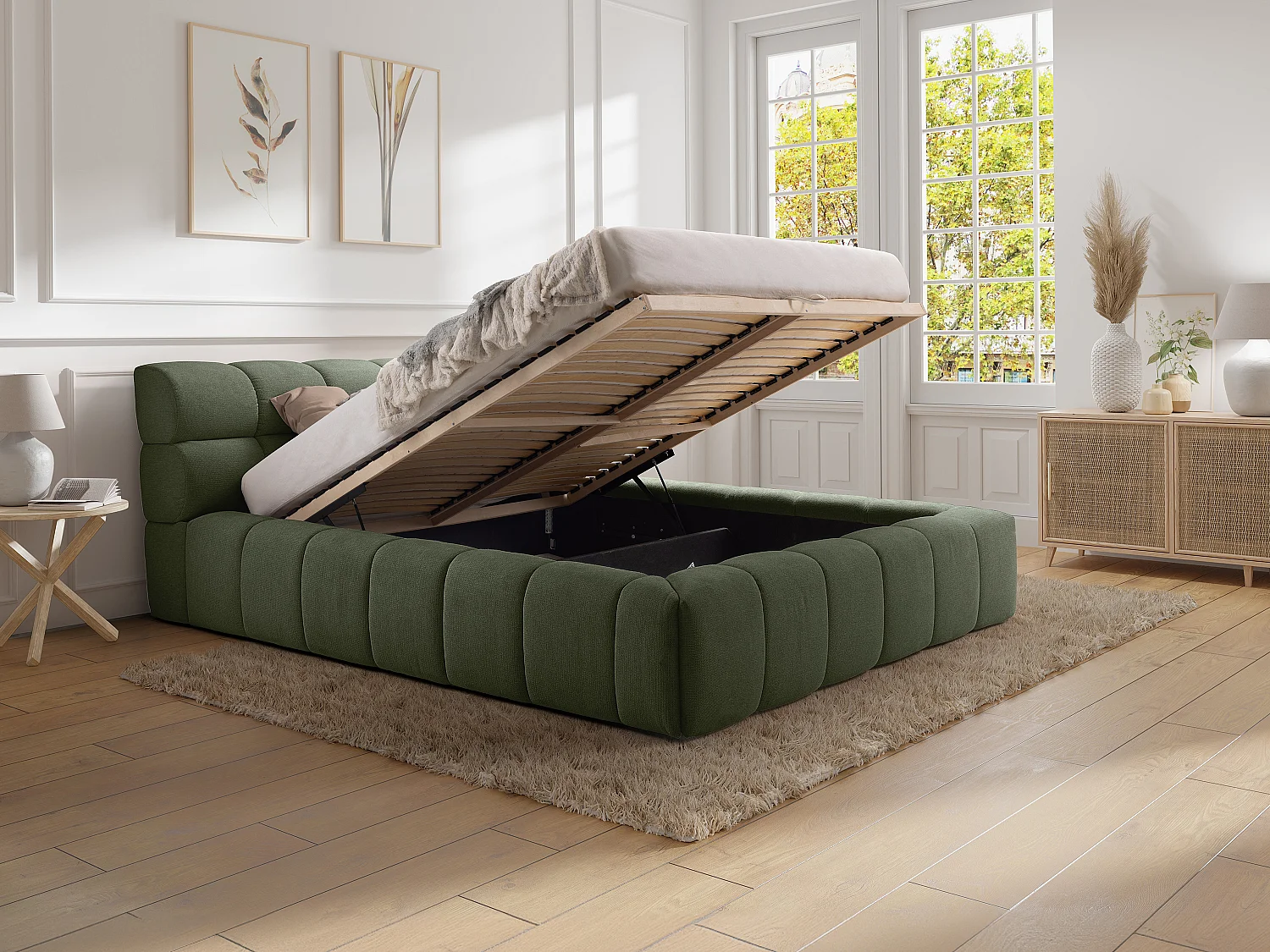 Canapé abatible 180 x 200 cm - Tela - Verde - FORVIK de Pascal Morabito