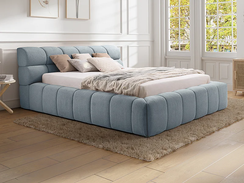 Cama com espaço de arrumação 180x200 cm tecido azul-celeste - FORVIK de Pascal Morabito