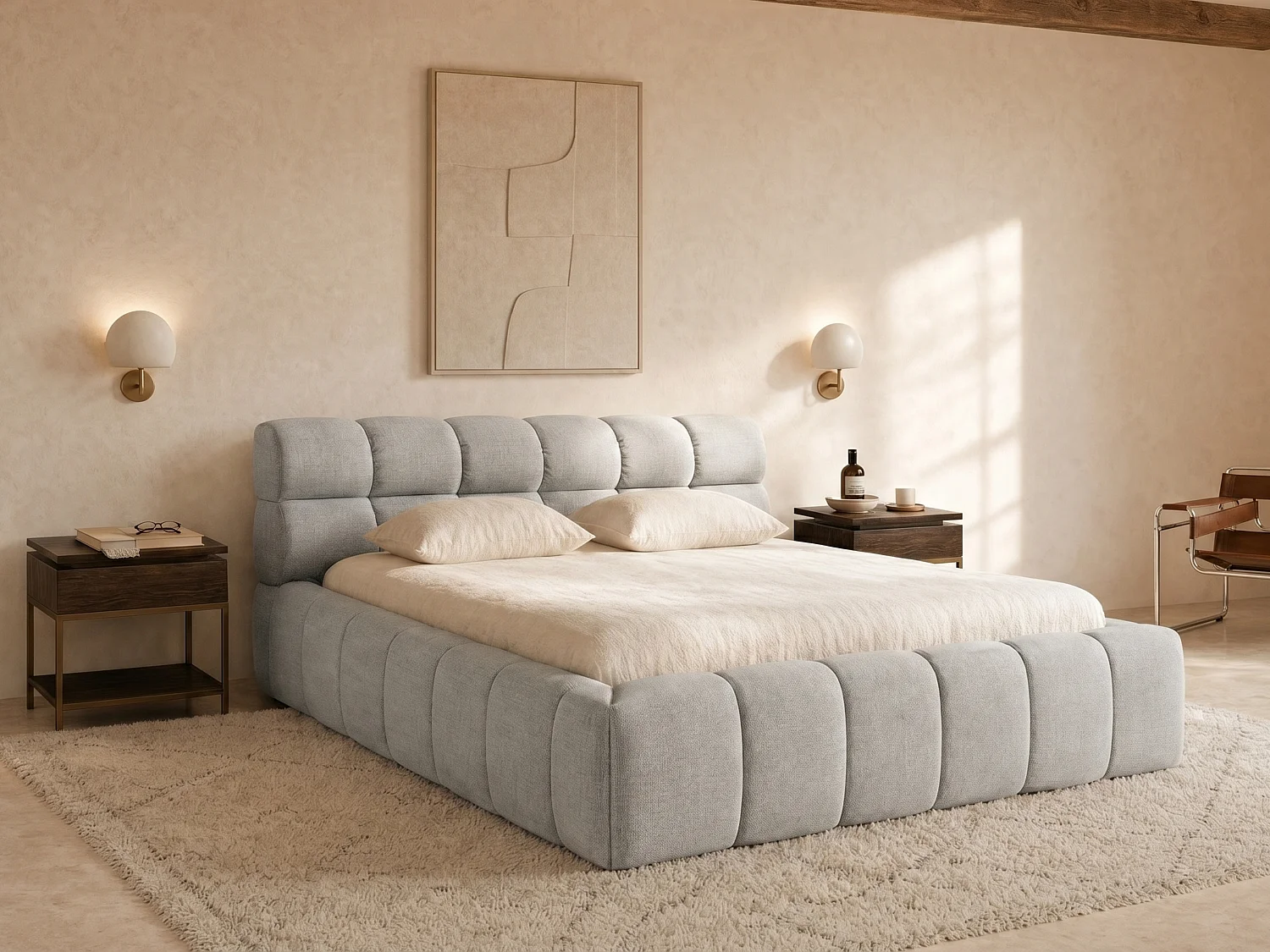 Letto con contenitore 160 x 200 cm Tessuto Grigio  - FORVIK di PASCAL MORABITO