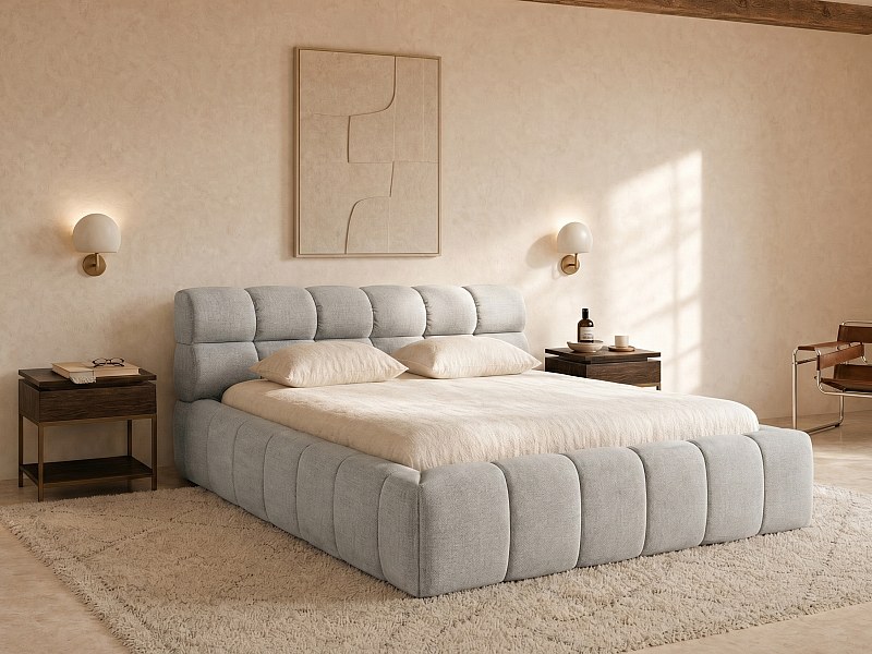 Lit coffre king size 180 x 200 cm tissu gris clair - FORVIK