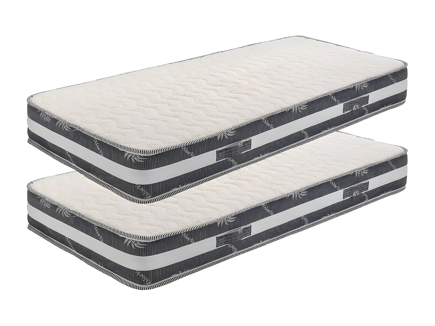 Lot de 2 Matelas s 100x200 x 22 cm - Ferme - Face Hiver Laine - ame rembourrage 100 % polesther - âme 100 % polyuréthane