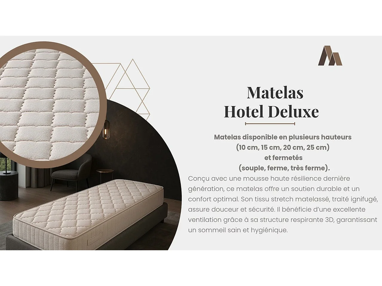 Matelas Ignifuge 80x200 x 10 cm - Très Ferme - Confort Optimal - Usage Quotidien - Respirant - MATELAS HOTEL DELUXE