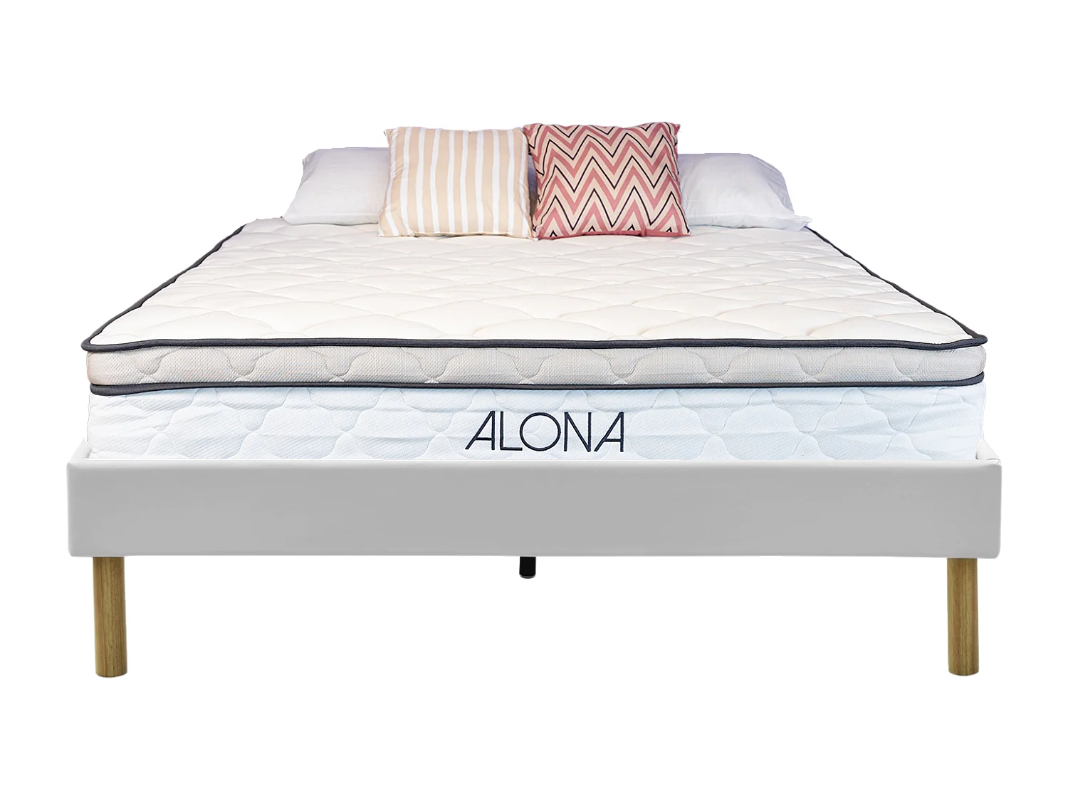 Matelas et sommier blanc Alona ressorts et mémoire de forme 120x190 moelleux ferme 5 zones confort