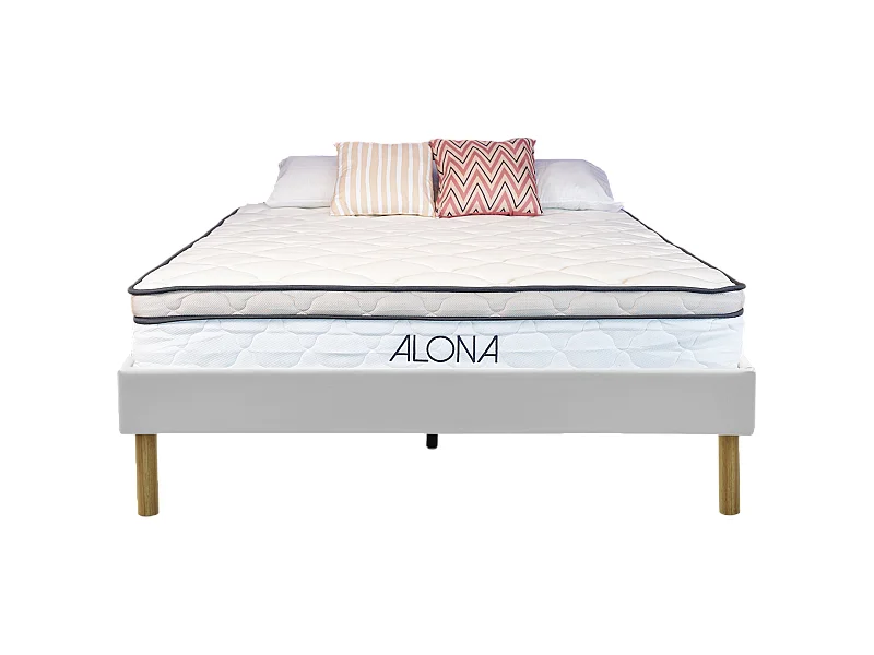 Matelas et sommier blanc Alona ressorts et mémoire de forme 140x190 cm 25,5 cm moelleux