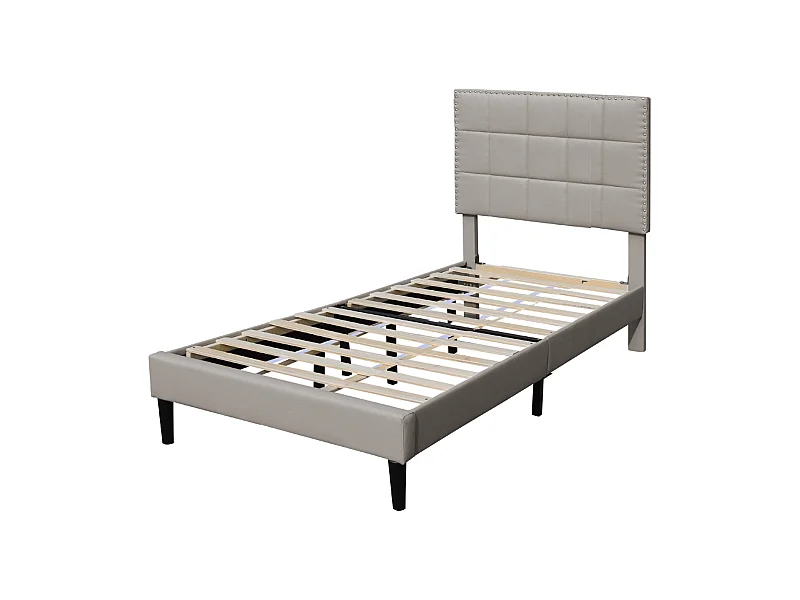 Lit riley pour matelas 90x200-Sommier+Tête de Lit Capitonnee Couleur GRIS+Pieds en 16cm pour matelas-13 Lattes