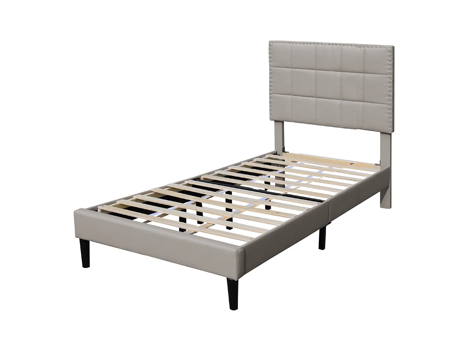 Lit riley pour matelas 90x200-Sommier+Tête de Lit Capitonnee Couleur GRIS+Pieds en 16cm pour matelas-13 Lattes
