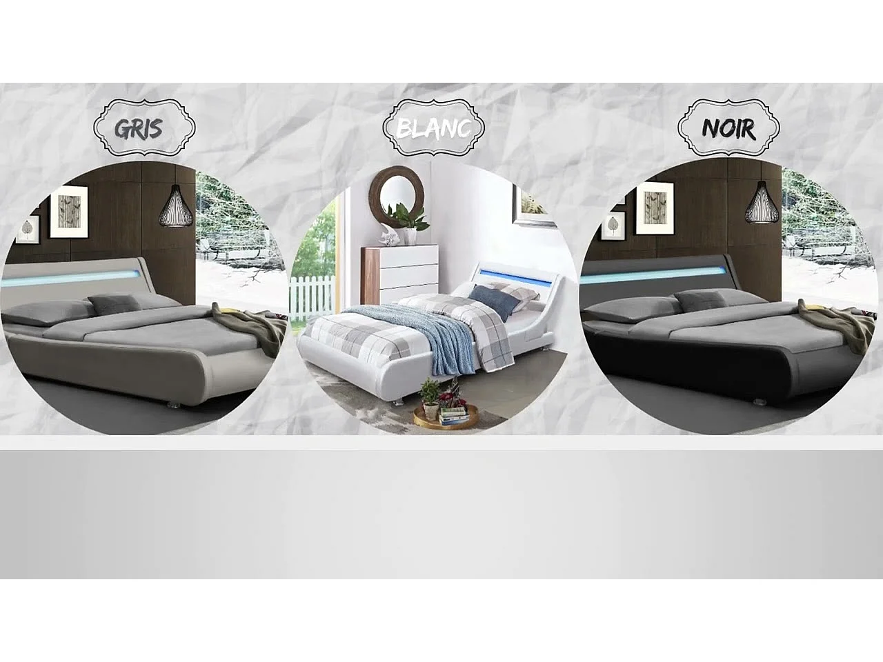 Lit ava pour matelas 140x200-Sommier+Tête de Lit eclairage LED Incurve Couleur NOIR+Pieds en 5cm pour matelas-2x13Lattes