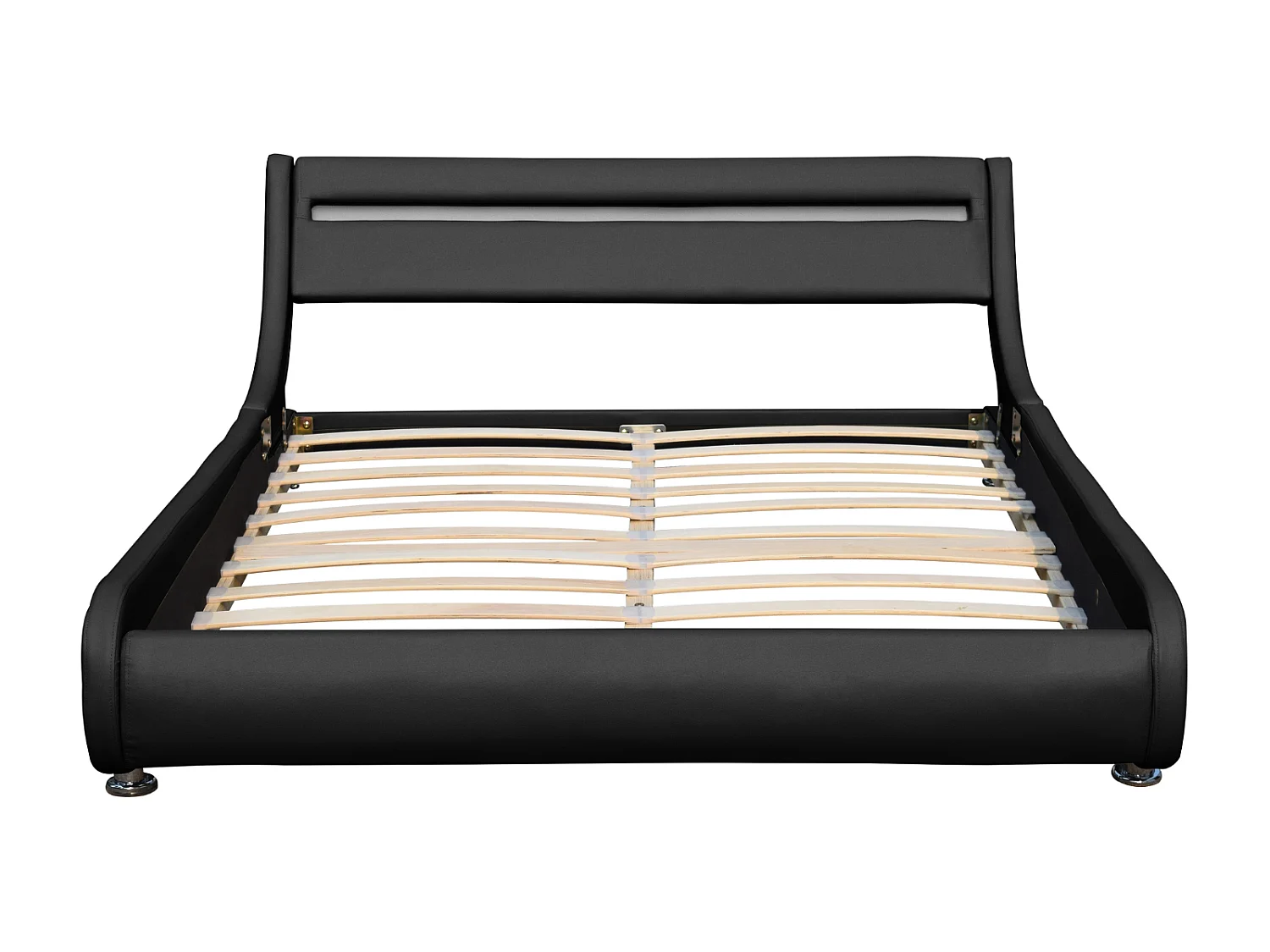 Lit ava pour matelas 160x200-Sommier+Tête de Lit eclairage LED Incurve Couleur NOIR+Pieds en 5cm pour matelas-2x13Lattes