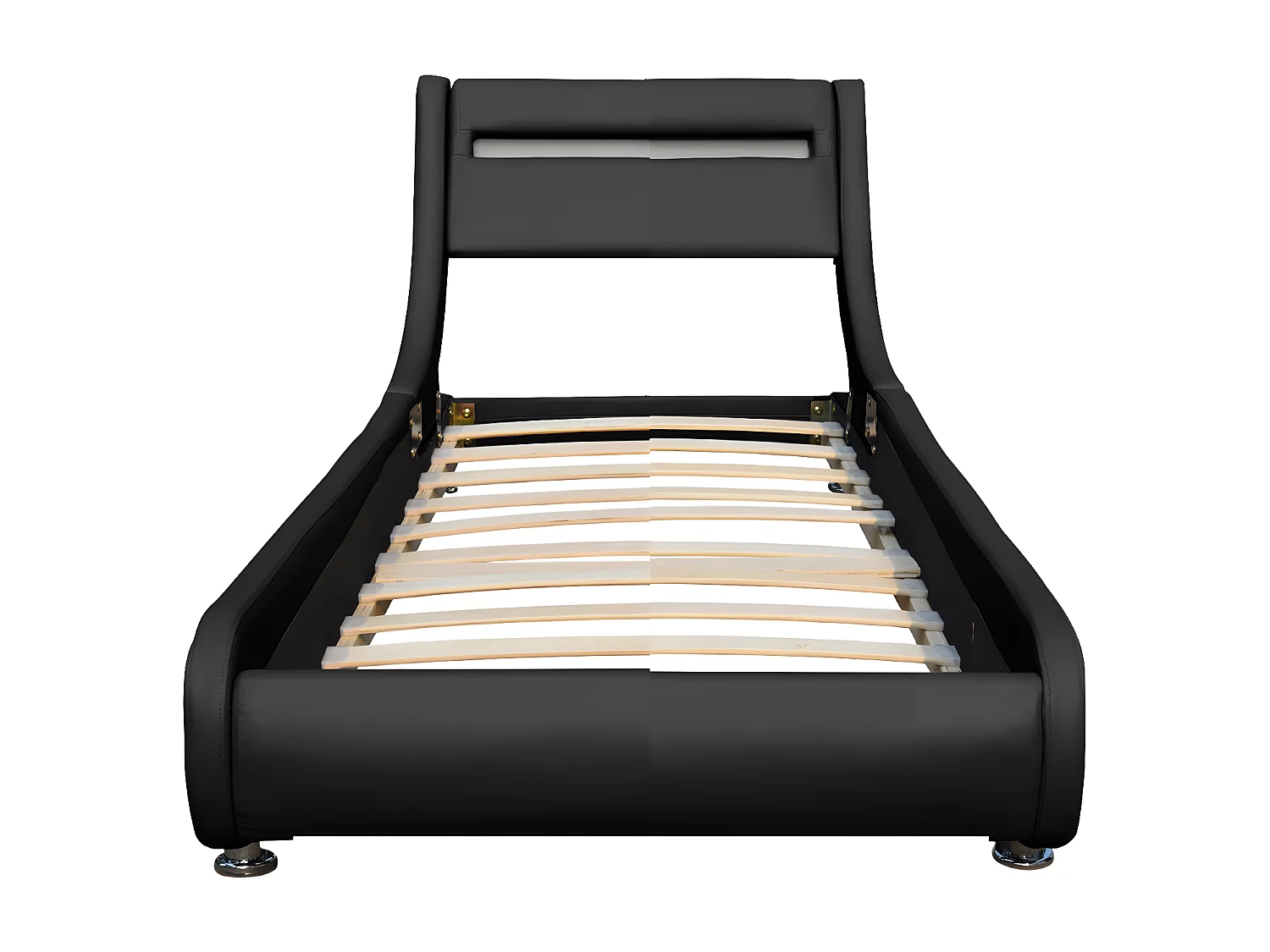 Lit ava pour matelas 90x190-Sommier+Tête de Lit eclairage LED Incurve Couleur NOIR+Pieds en 5cm pour matelas-13 Lattes