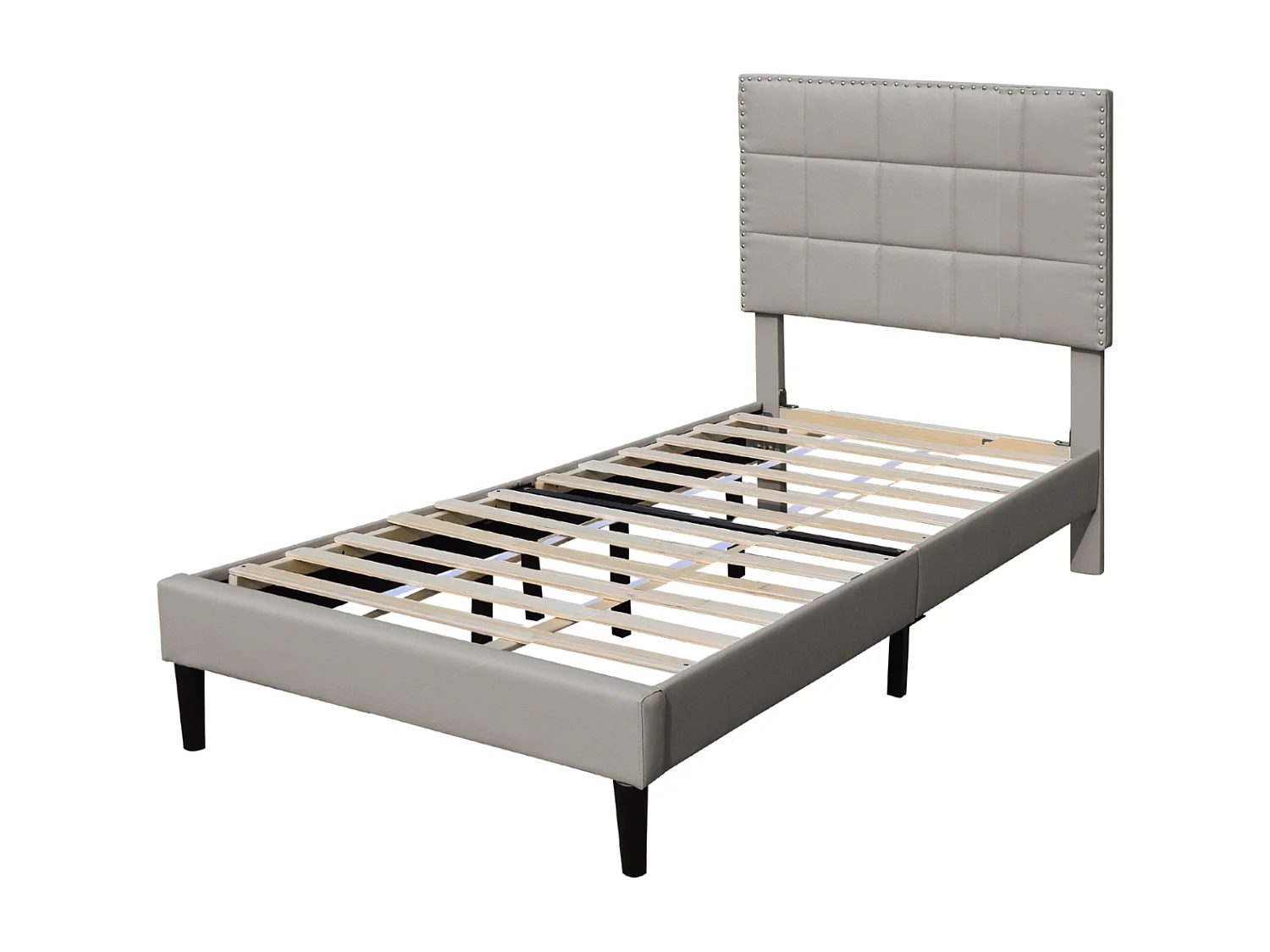 Lit riley pour matelas 90x200-Sommier+Tête de Lit Capitonnee Couleur GRIS+Pieds en 16cm pour matelas-13 Lattes