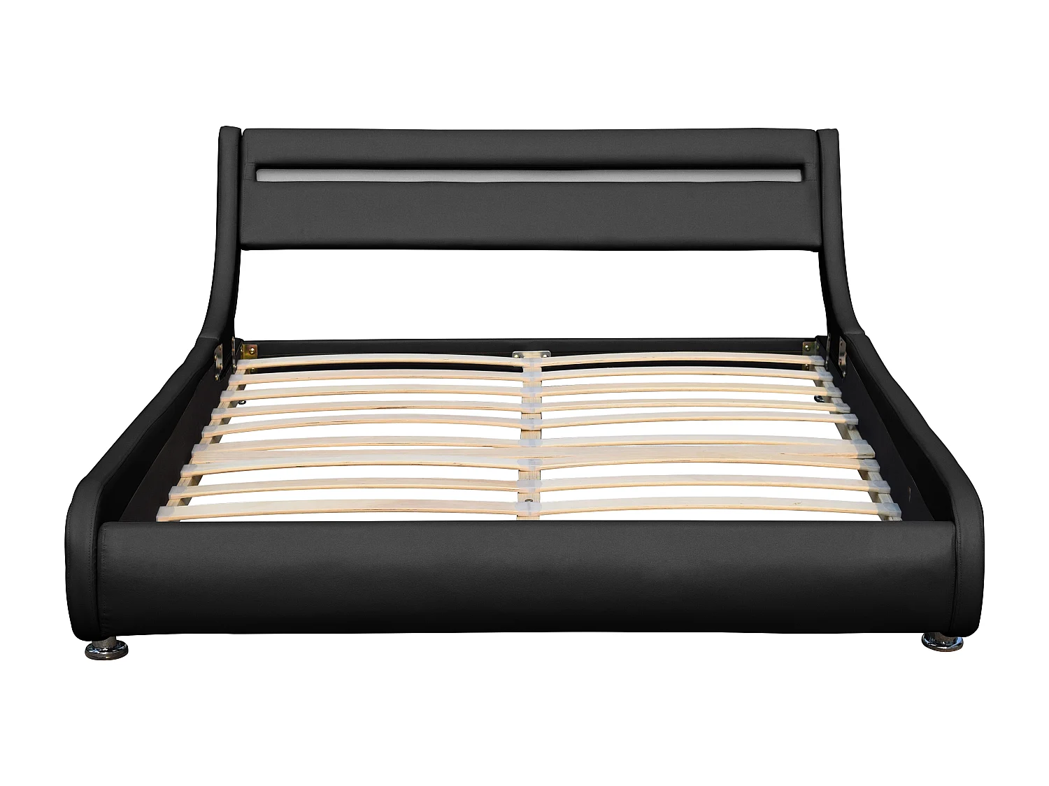 Lit ava pour matelas 140x200-Sommier+Tête de Lit eclairage LED Incurve Couleur NOIR+Pieds en 5cm pour matelas-2x13Lattes