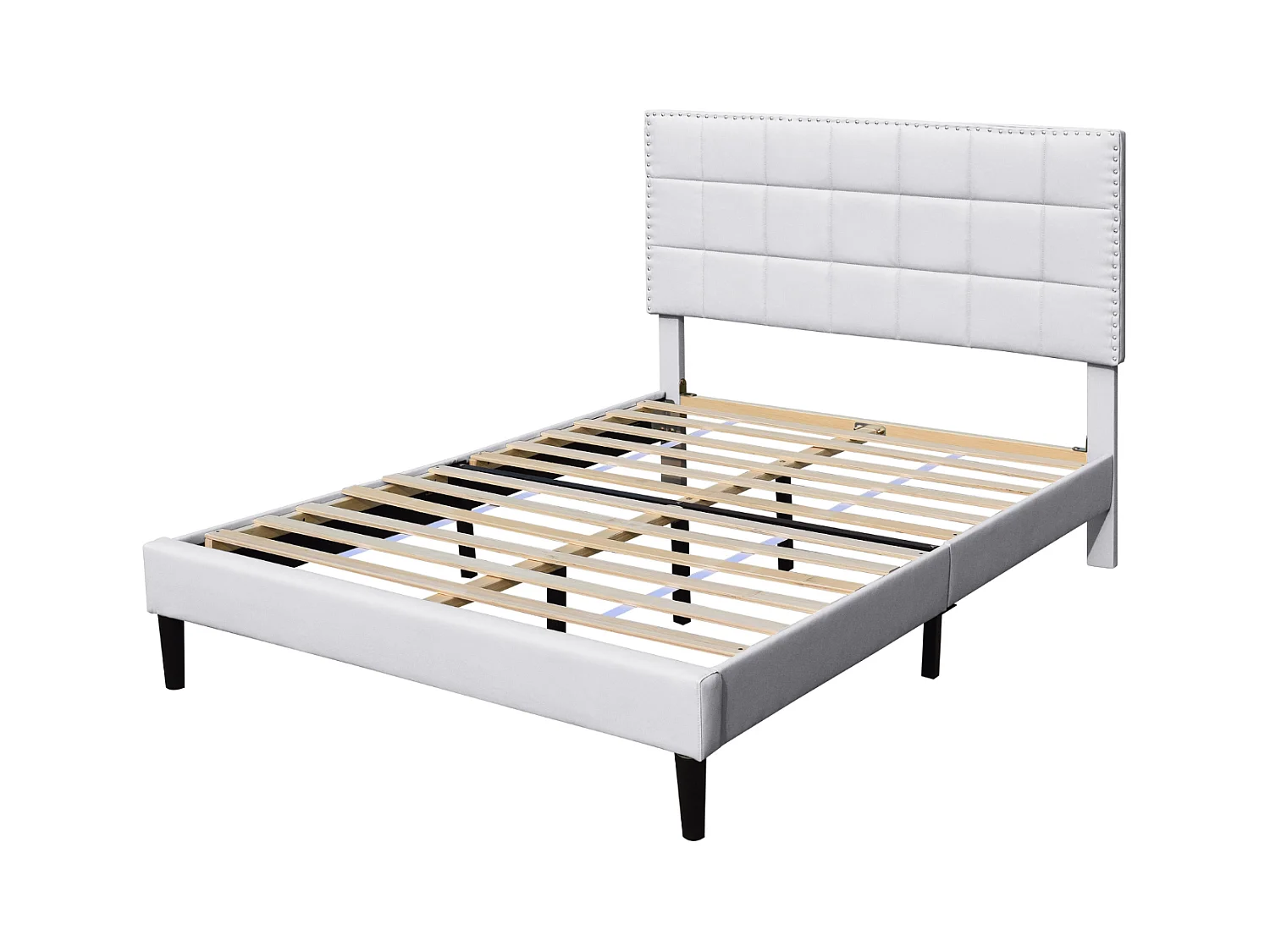 Lit riley pour matelas 140x200-Sommier+Tête de Lit Capitonnee Couleur BLANC+Pieds en 16cm pour matelas-2x13Lattes
