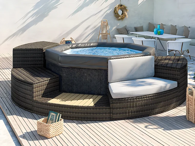 Spa Netspa Semi-Rigid Octogonal Octopus 4+2 Places 1000l 193x73cm + Mobiliar - Portable Heizung/Filtration