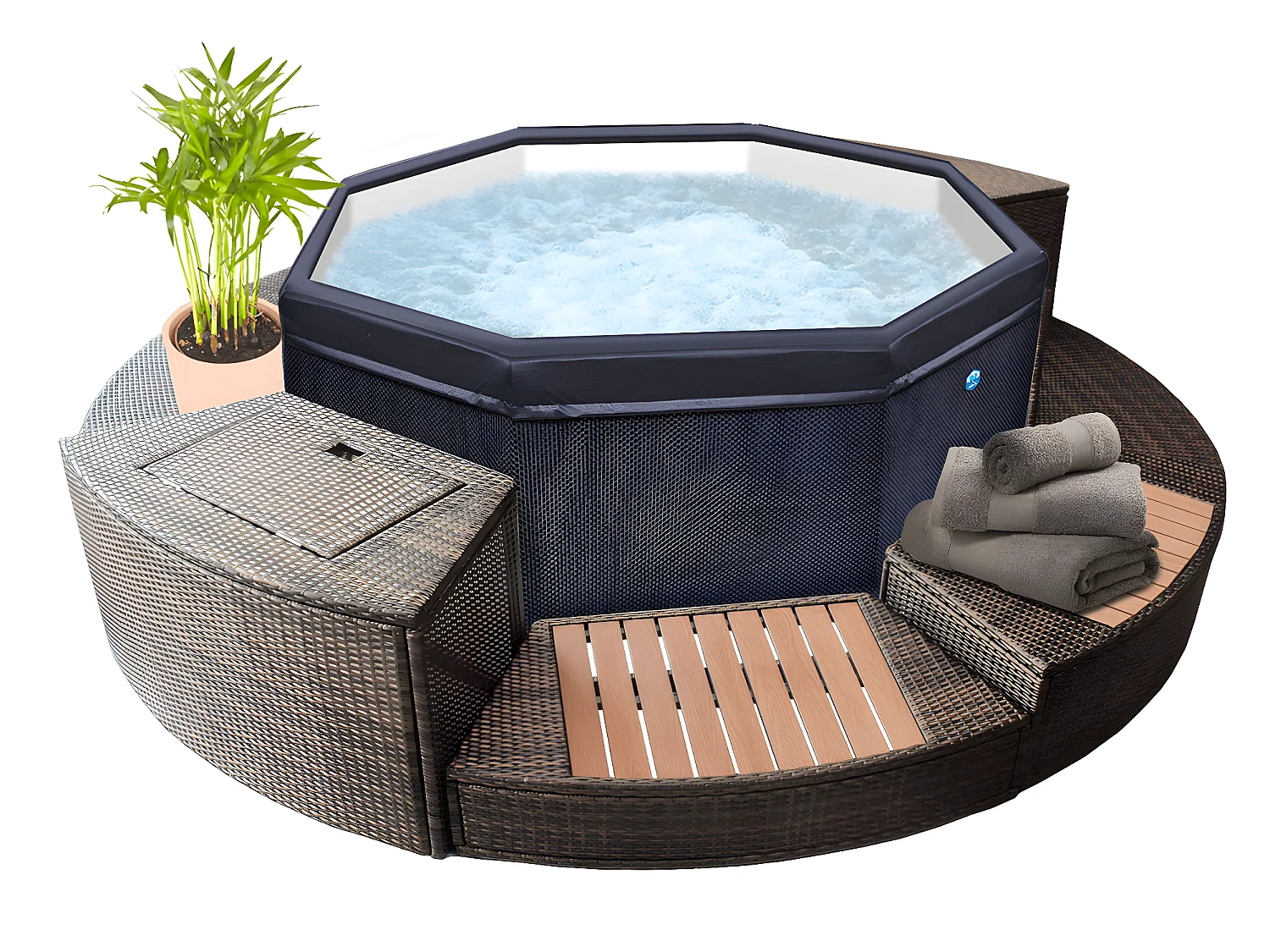Spa Netspa Semi-Rigid Octogonal Octopus 4+2 Places 1000l 193x73cm + Mobiliar - Portable Heizung/Filtration