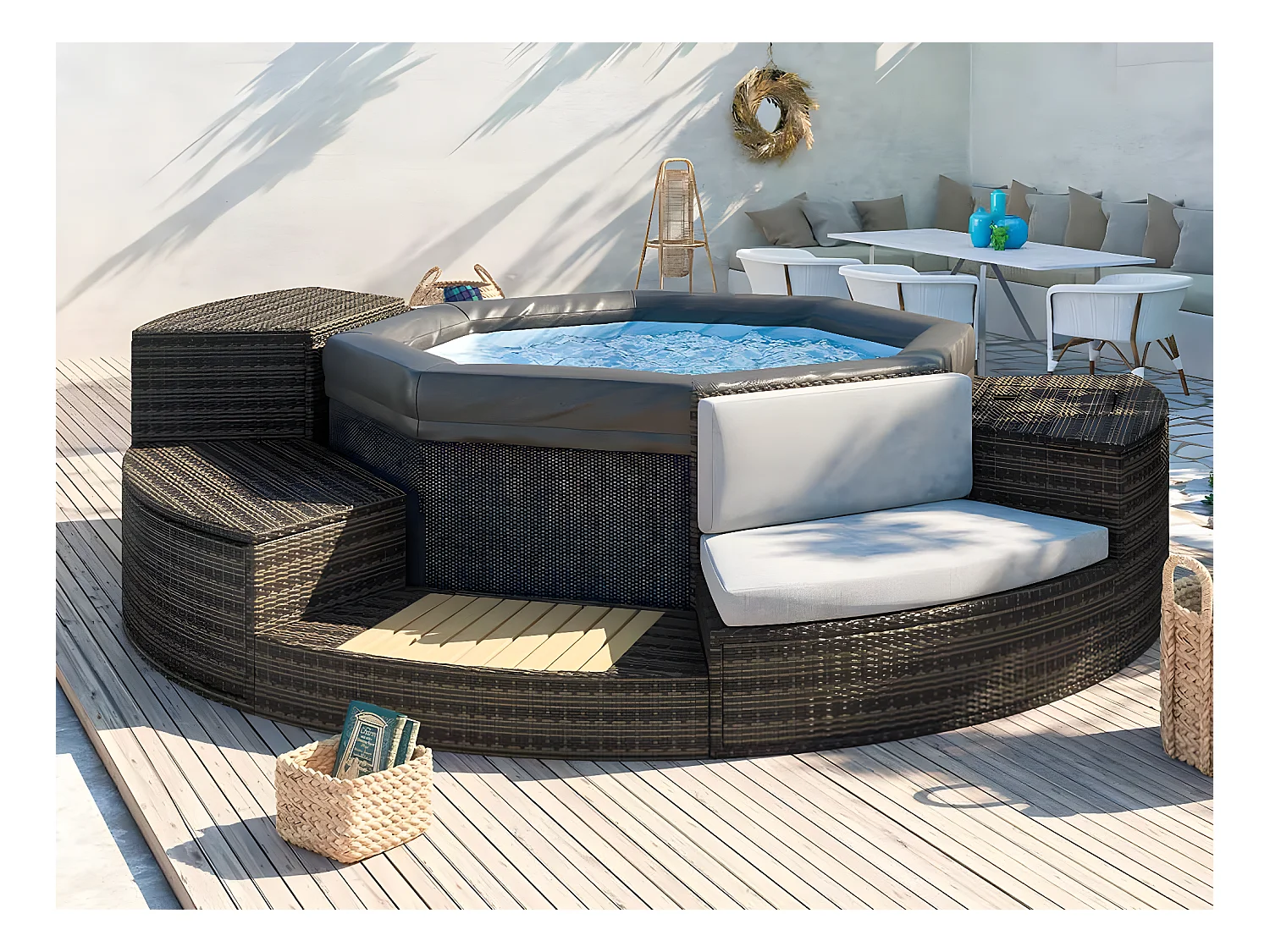 Spa portable semi-rigide Octopus octogonal Bulles 4-6 places avec mobilier - Netspa
