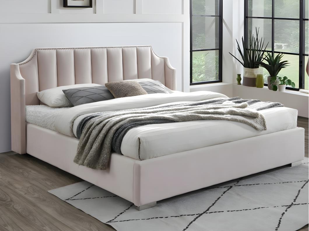 Bett mit Bettkasten & geschwungenem Kopfteil - 180 x 200 cm - Samt - Rosa - TEOMIS
