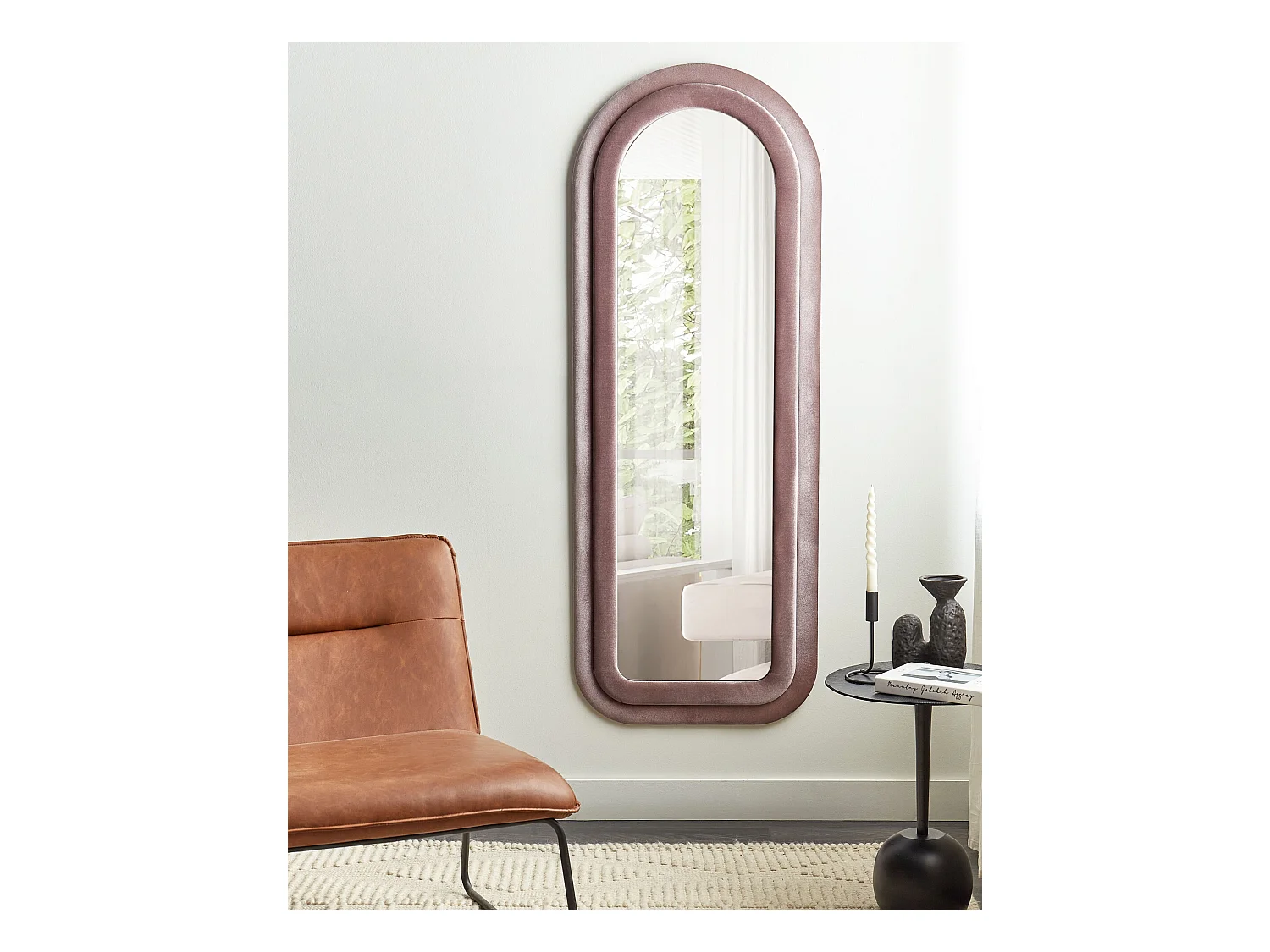 Wandspiegel CULAN 60 cm 160 cm Samtstoff Rosa