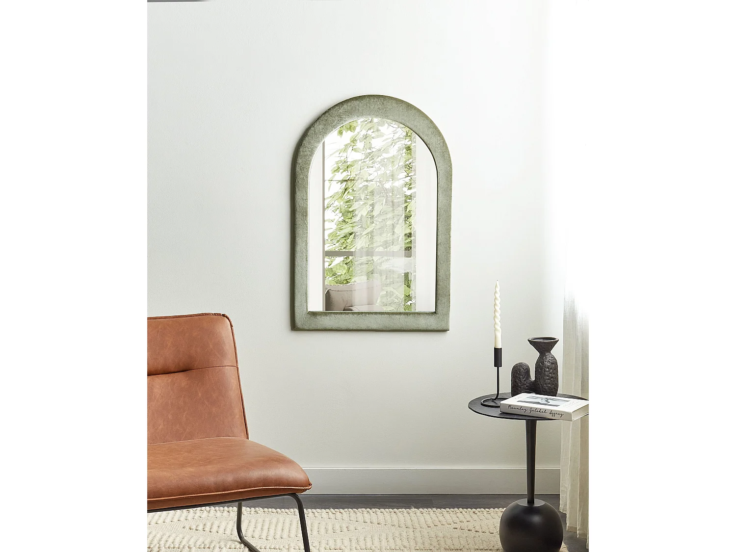 Wandspiegel HURIEL 60 cm 90 cm Fluweel Olijfgroen