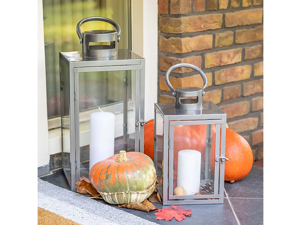 Lanterne en fer anthracite et verre 12 x 12 x 23 cm