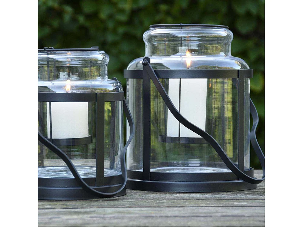 Lanterne tempête en métal et verre 25.4 x 28.4 x 26.7 cm