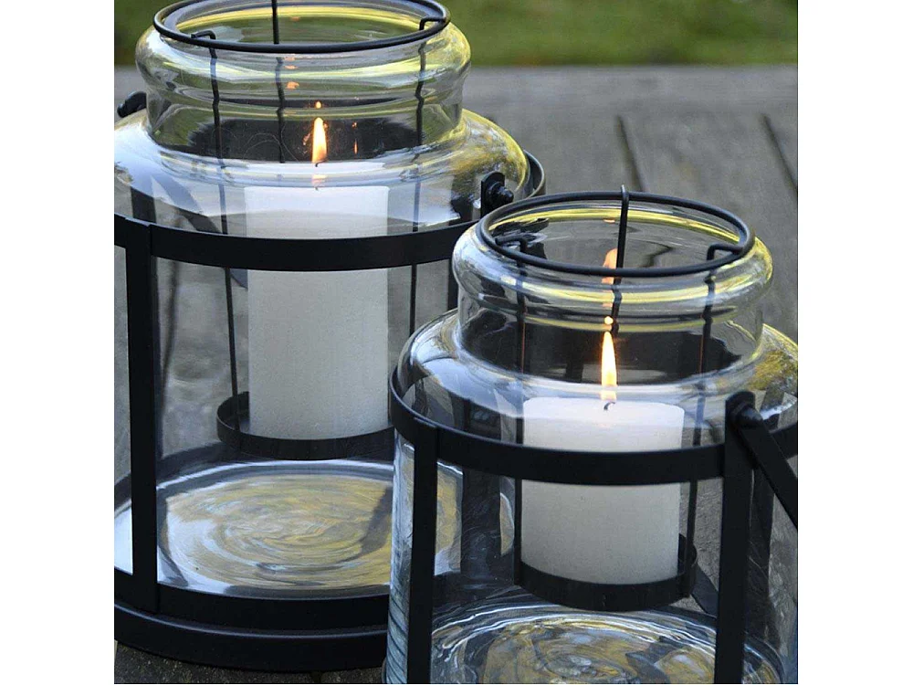 Lanterne tempête en métal et verre 25.4 x 28.4 x 26.7 cm