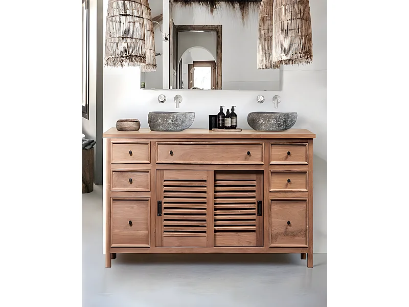 Savanna - Meuble salle de bain en teck portes persiennes