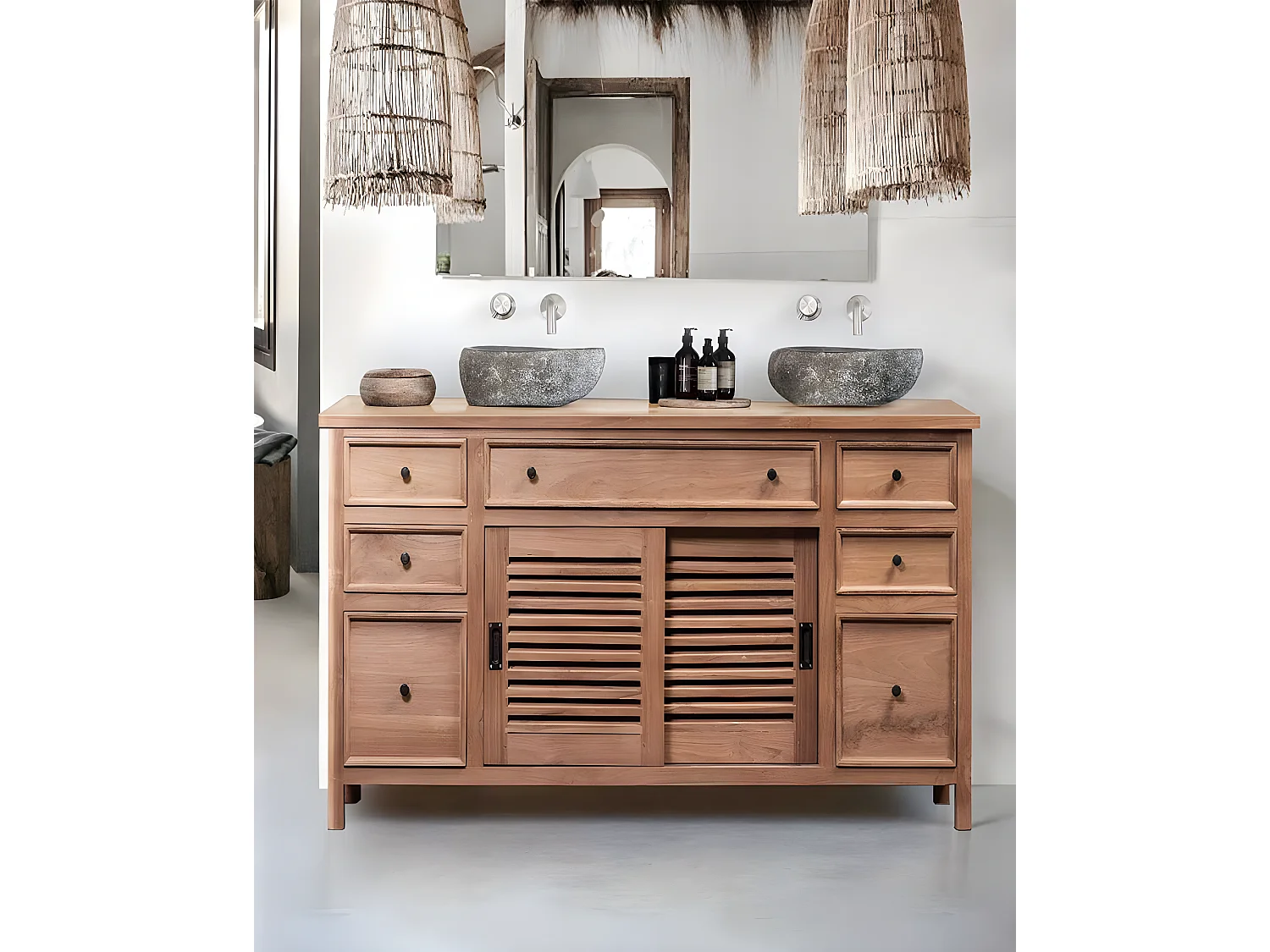 Savanna - Meuble salle de bain en teck portes persiennes