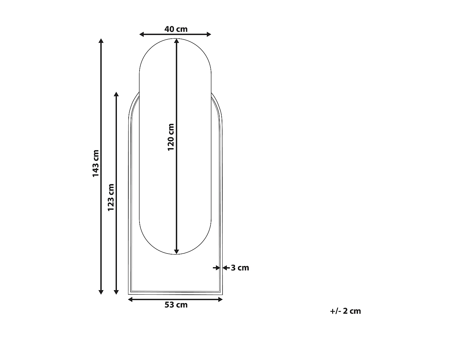 Miroir NEVERS 53 cm 143 cm Naturel