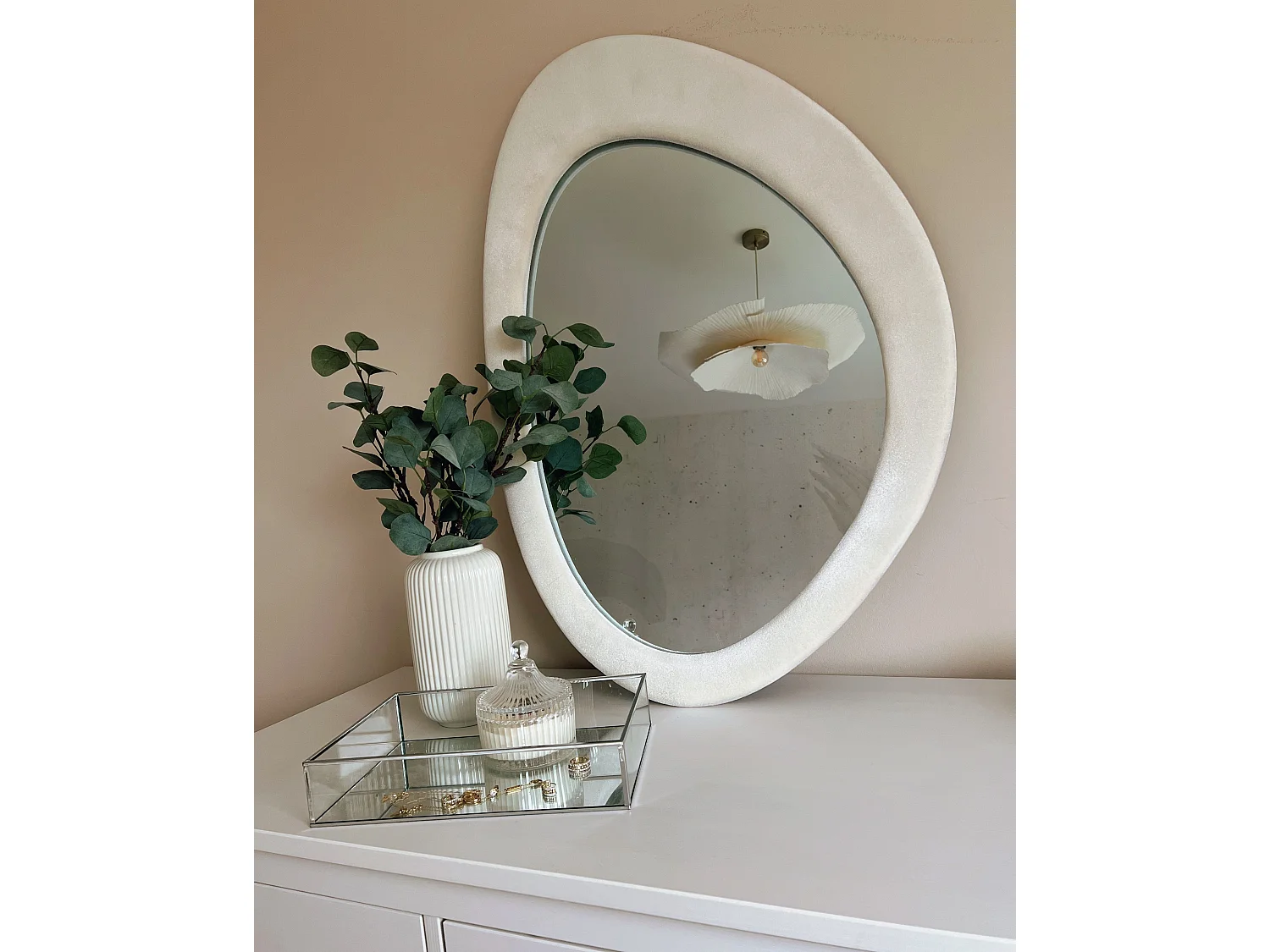Miroir AUDES 60 cm 90 cm Velours Blanc cassé