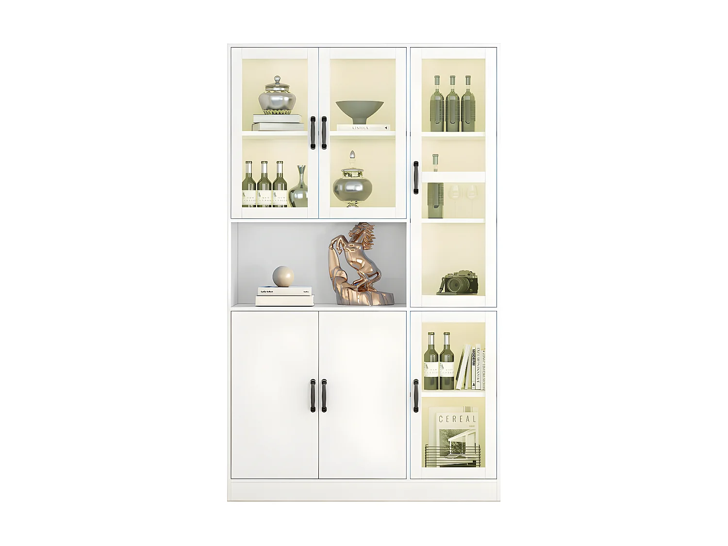 Vitrine mit LED-Beleuchtung – Regale mit 6 Türen – H 200 cm – Weiß