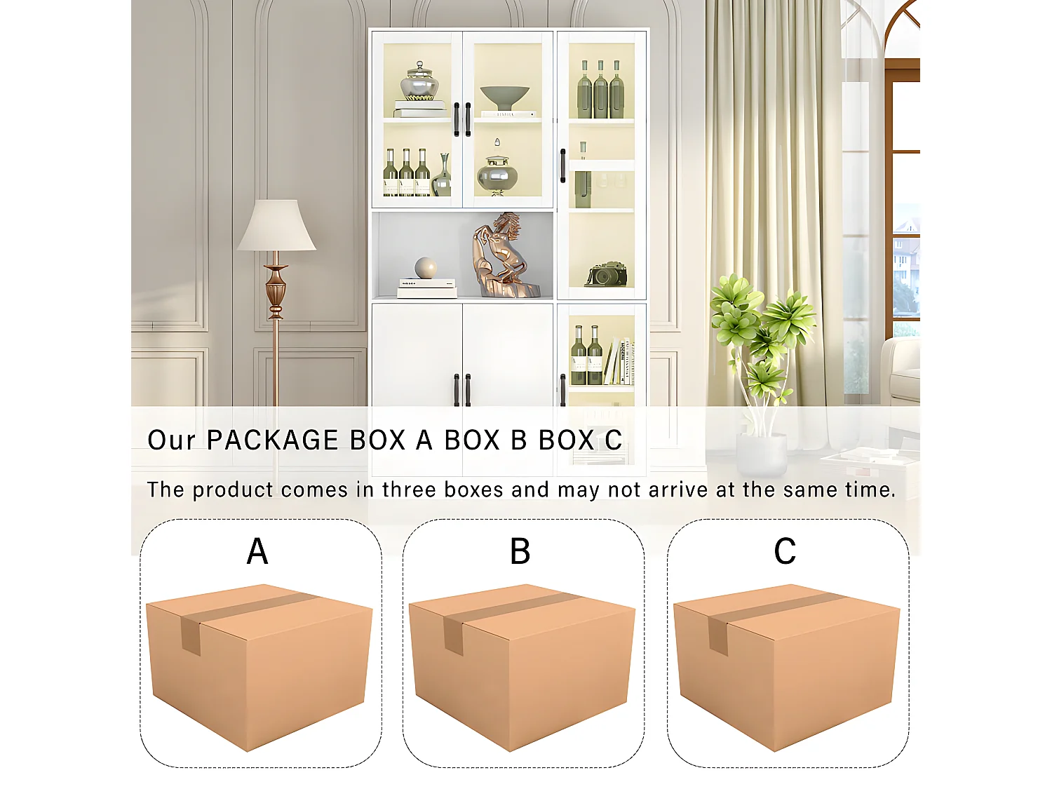 Vitrine avec éclairage LED - étagères avec 6 portes - H 200cm - Blanc