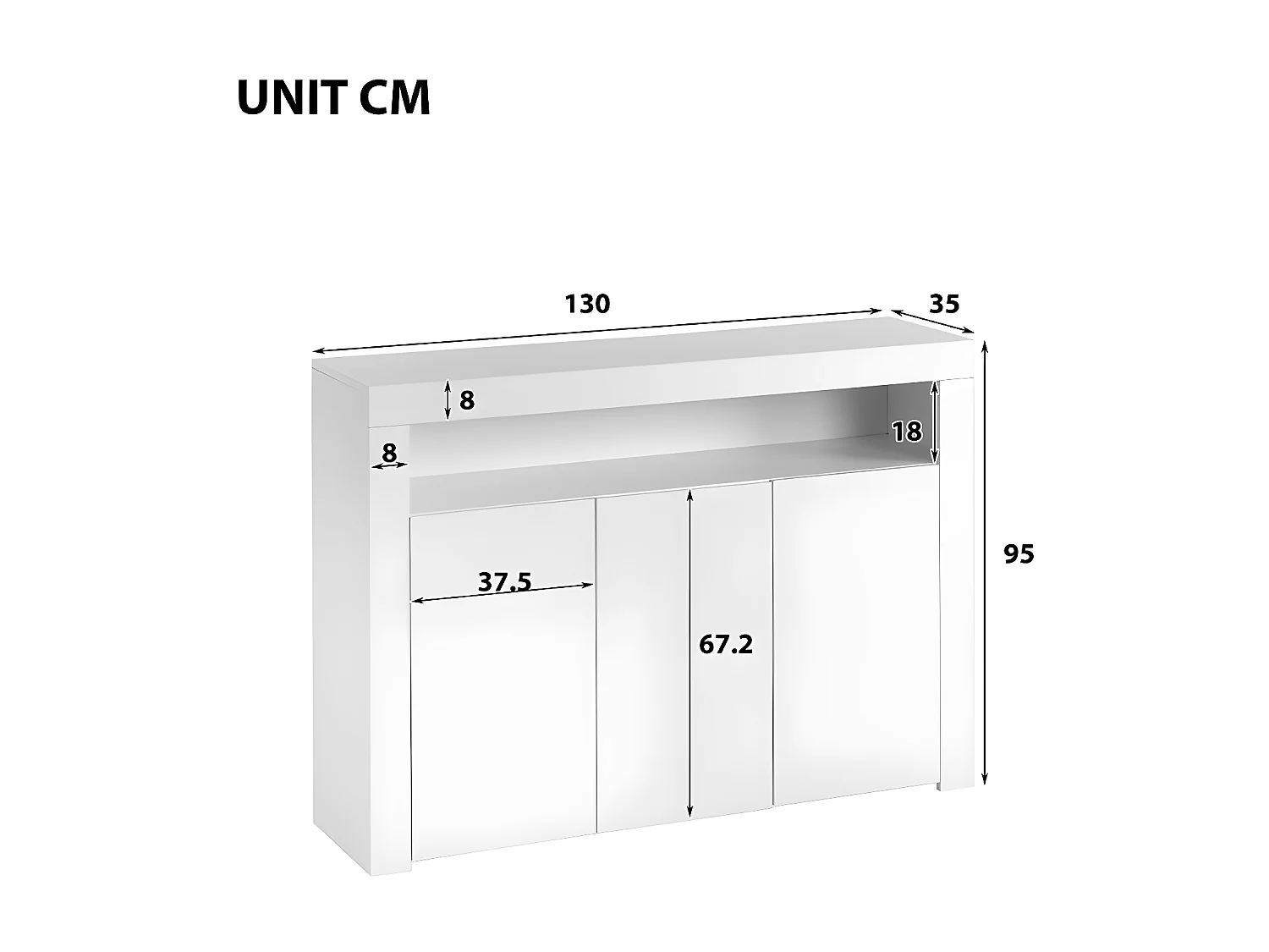 Credenza bassa Moserne - Mobile occasionale bianco lucido con illuminazione a LED e telecomando - Bianco