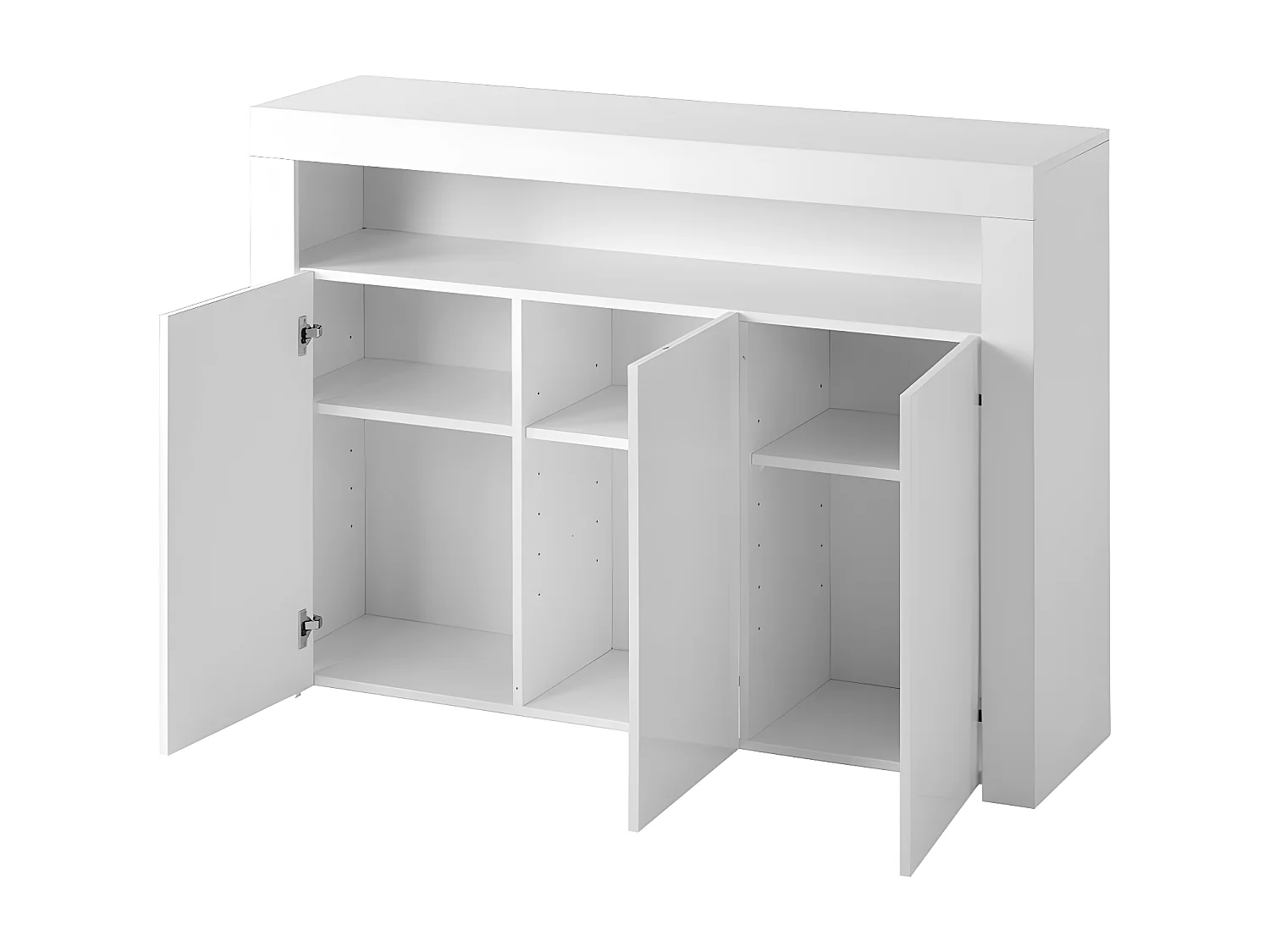 Credenza bassa Moserne - Mobile occasionale bianco lucido con illuminazione a LED e telecomando - Bianco