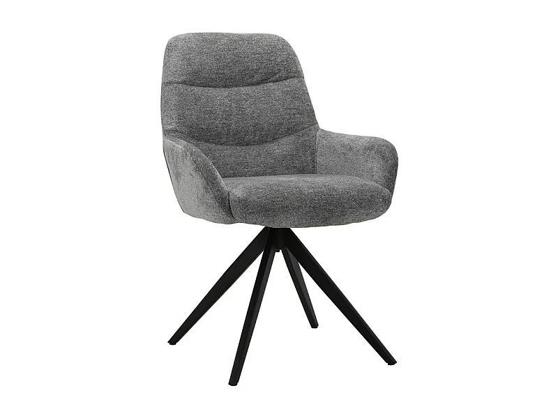 Chaise pivotante tissu doux gris avec accoudoirs pied métal noir - EVA