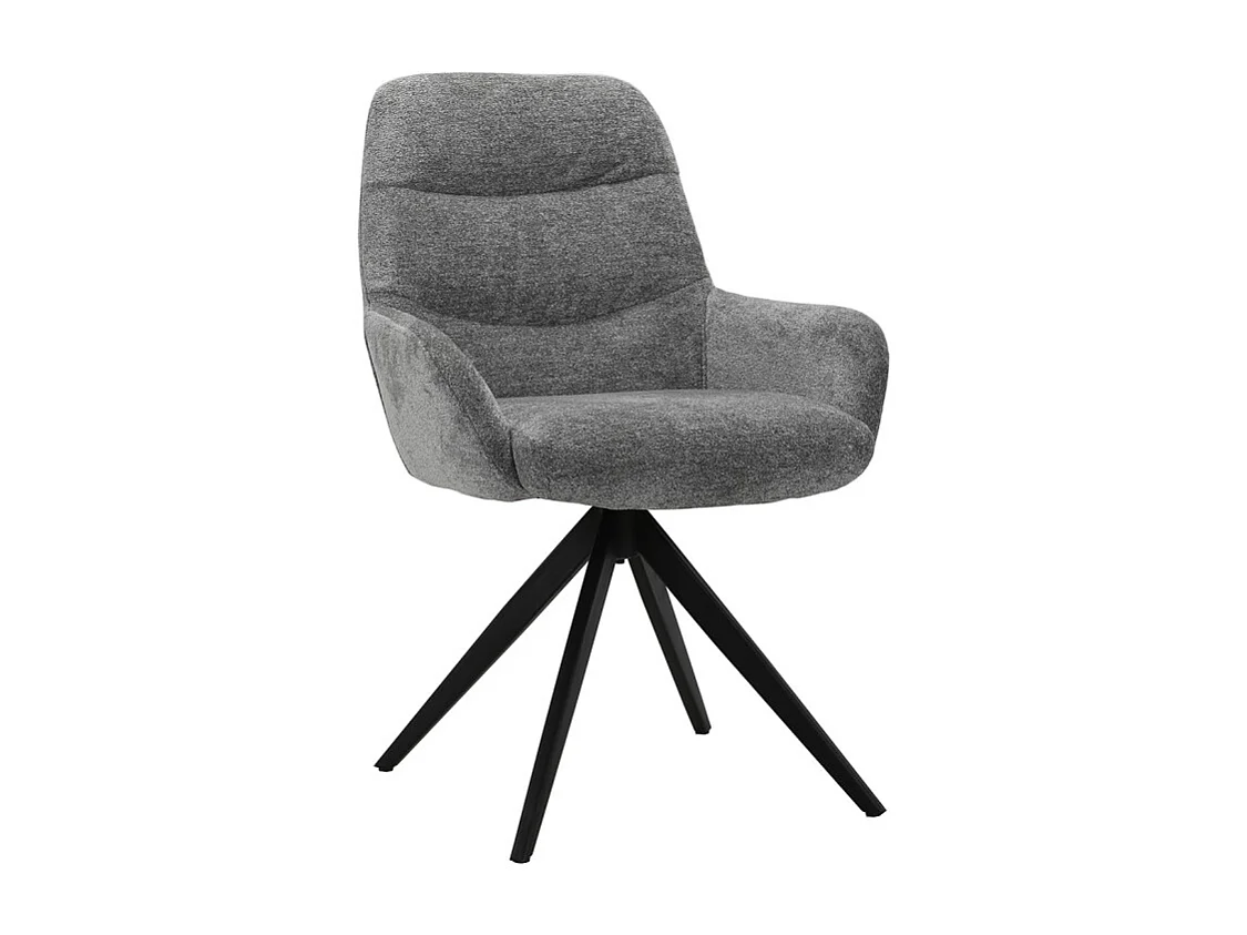 Chaise pivotante tissu doux gris avec accoudoirs pied métal noir - EVA