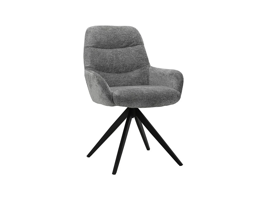 Chaise pivotante tissu doux gris avec accoudoirs pied métal noir - EVA
