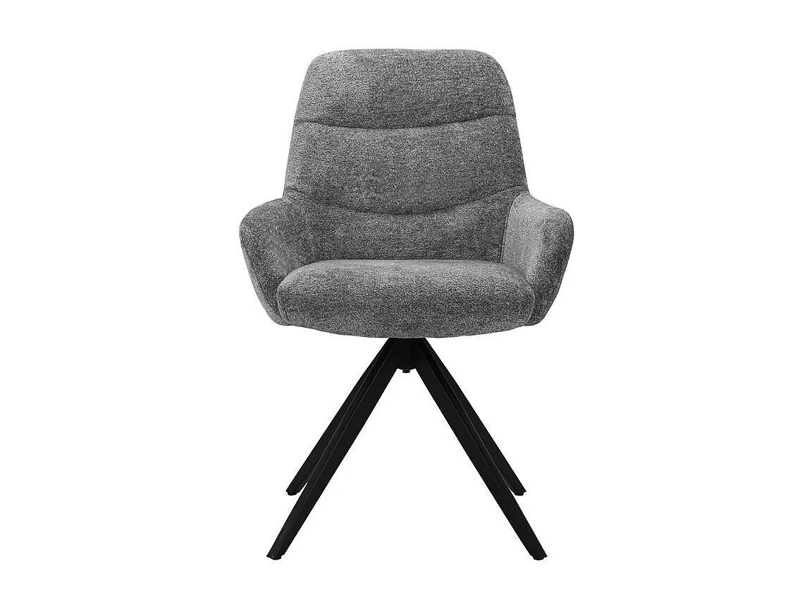 Chaise pivotante tissu doux gris avec accoudoirs pied métal noir - EVA