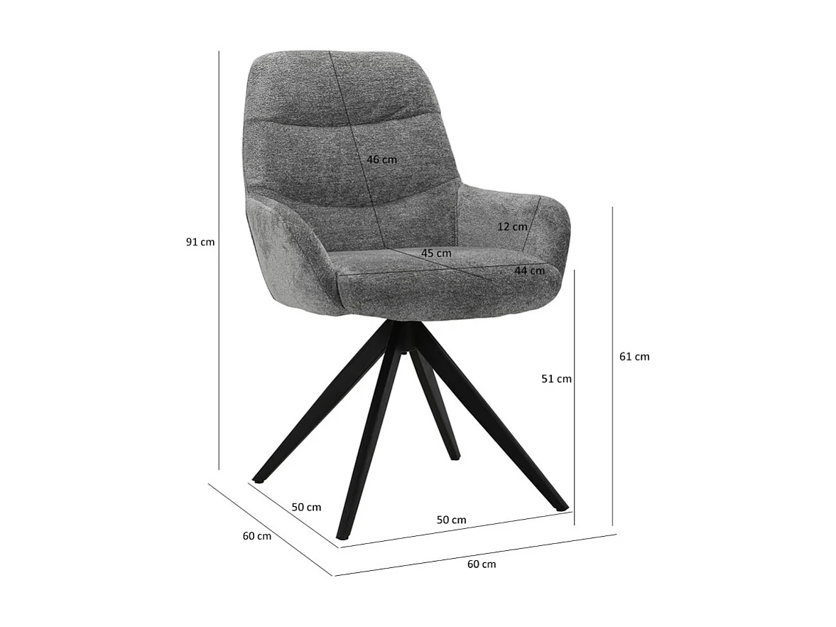 Chaise pivotante tissu doux gris avec accoudoirs pied métal noir - EVA