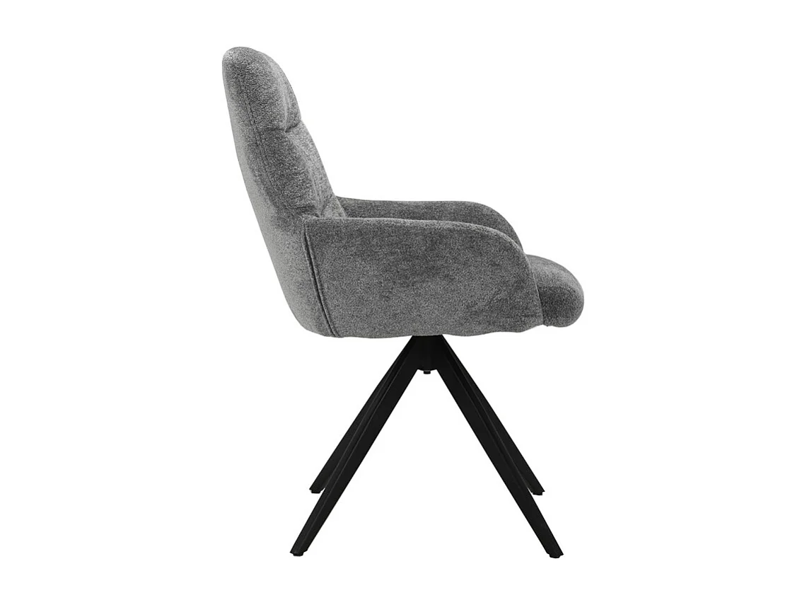Chaise pivotante tissu doux gris avec accoudoirs pied métal noir - EVA