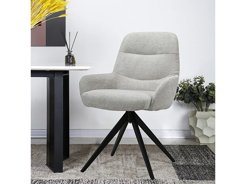Chaise pivotante tissu doux écru avec accoudoirs pied métal noir - EVA