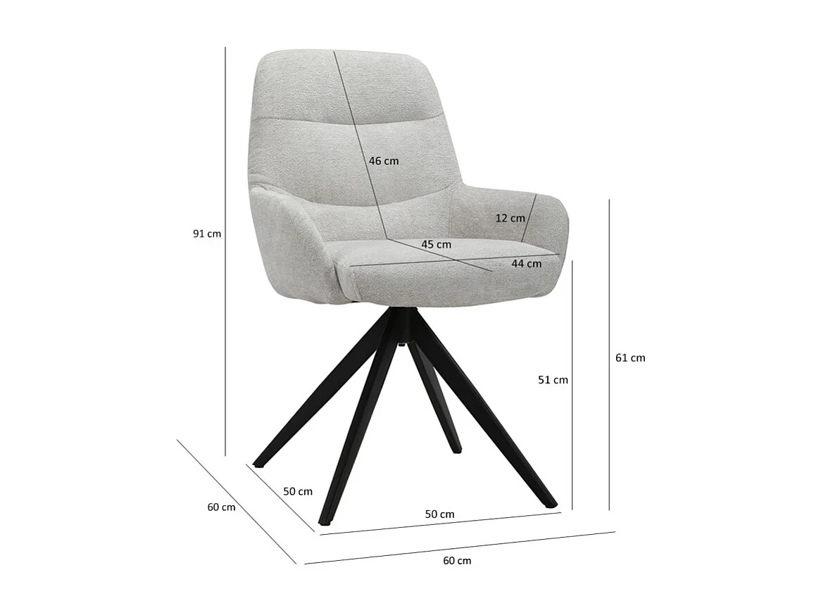 Chaise pivotante tissu doux écru avec accoudoirs pied métal noir - EVA