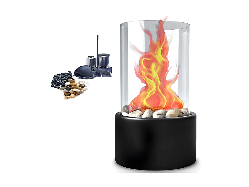 Cheminée de table portable au bioéthanol de haute qualité pour l'intérieur et l'extérieur avec pierres décoratives